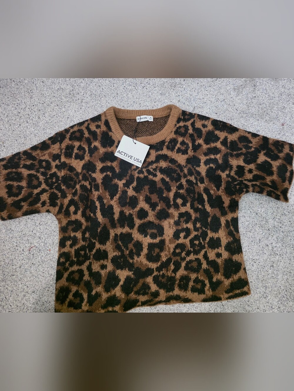 (NWT) Active USA Brown and Black Leopard Print Crew Neck Sweater